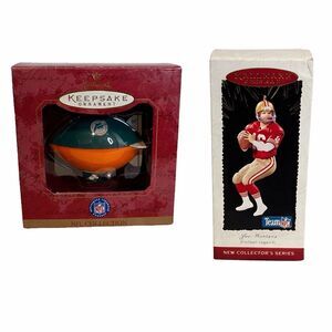Hallmark NFL Keepsake Ornaments Lot 1995 Joe Montana 1997 Dolphins‎ Blimp